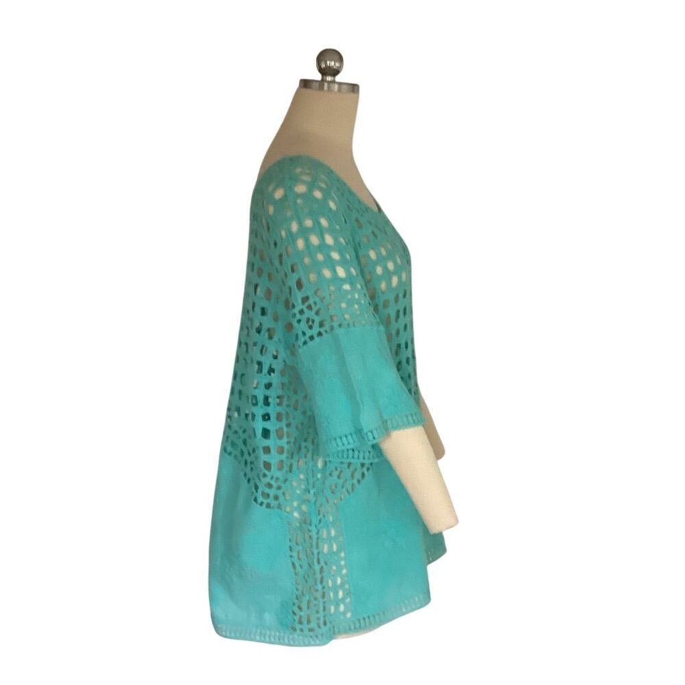 Lane Bryant Women's Blue Crochet Knit 3/4 Sleeve Blouse Size L - Picture 4 of 6